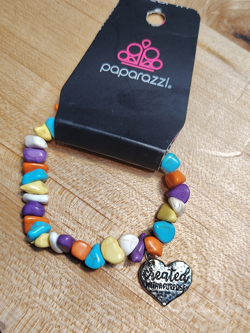 paparazzi Turquoise Purple Orange Yellow White Beaded Bracelet with Heart Charm